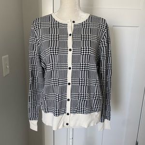 Ann Taylor Black and White Houndstooth Button Cardigan
